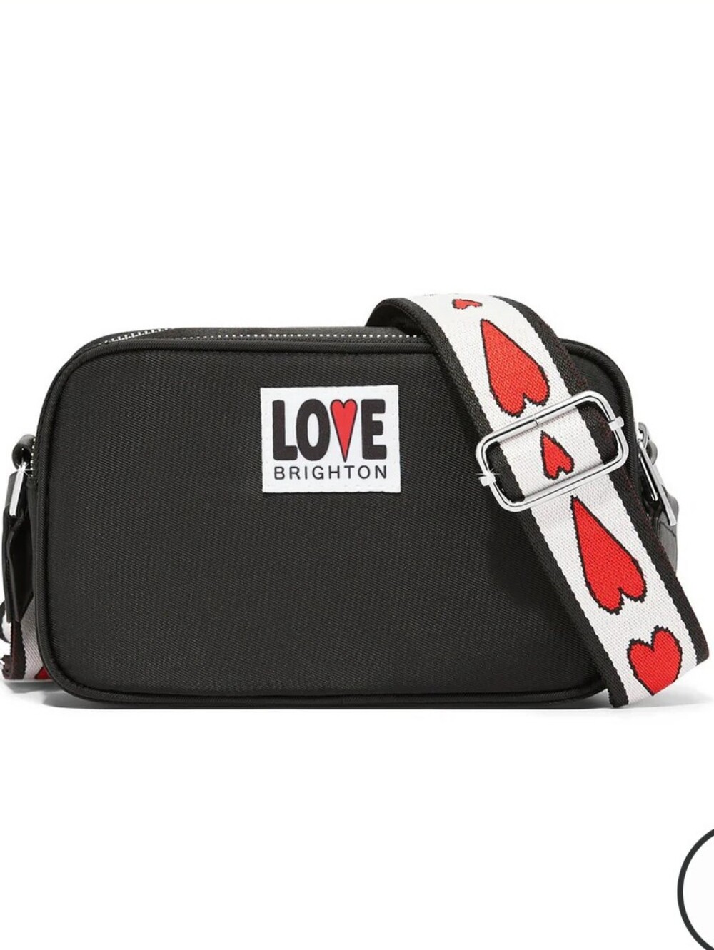 Brighton Black Love Essentials Nylon Crossbody with Heart Accents.